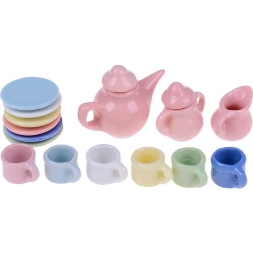 15Pcs/Set Dining Ware Porcelain Tea Cup Set Kitchen Accessories Dollhouse Miniatures