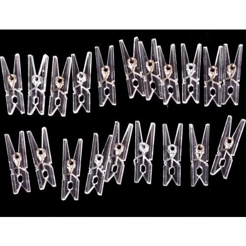 20 PCS 25mm Quality Mini Spring Clear Transparent ClipsPeg Pin Clothespin Craft Clips Clothes Photo Paper Party Home Decoration