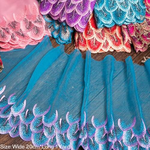 20cm Wide NEW colorful embroidery flower lace collar Fabric Sewing Applique DIY ribbon trim wedding dress guipure New year decor