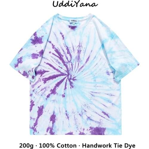 2021 Summer 100% Cotton Tie Dye T-Shirts Oversized T-Shirt For Man Womens Tee Shirt Y2K Top Handmade Tie Dye Unisex Clothing