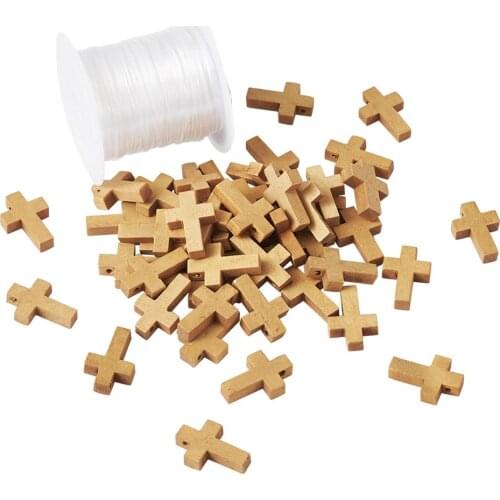 50pcs/set Wood Pendants with Elastic Fibre Wire For DIY Necklace Jewelry Making Accessories