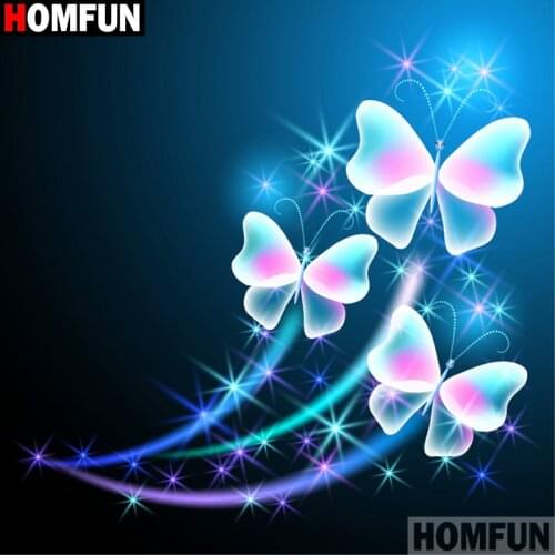 HOMFUN Full Square/Round Drill 5D DIY Diamond Painting "Light butterfly" 3D Diamond Embroidery Cross Stitch Home Decor A20065