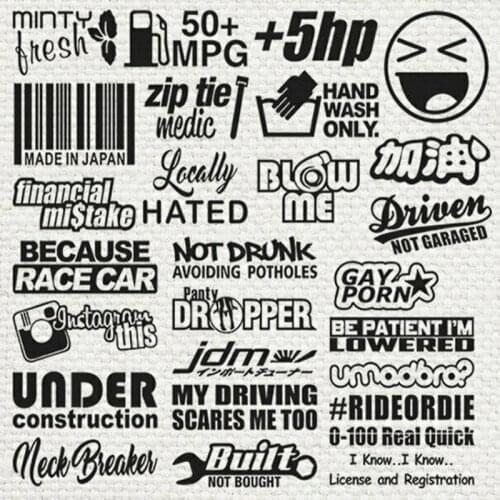 Car Sticker Decal Vinyl 28 Pack Lot Euro Funny Drift Boost Low Tuner JDM Racing Combination Decal Waterproof Sunscreen Car Decal