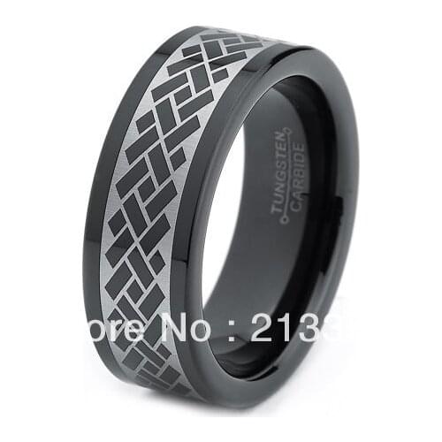 FREE SHIPPING!USA WHOLESALES CHEAP PRICE BRAZIL RUSSIA CANADA UK HOT SELLING 8MM BLACK LASER PATTERN BRIDALTUNGSTEN WEDDING RING
