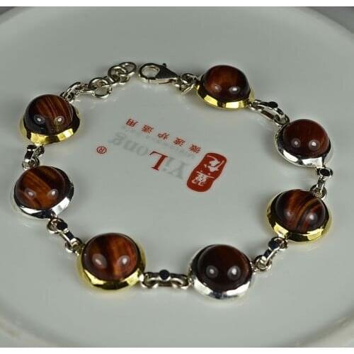 Hand Made Genuine Tiger EYE Bracelet 100% 925 Sterling Silver Jewelry BR0058
