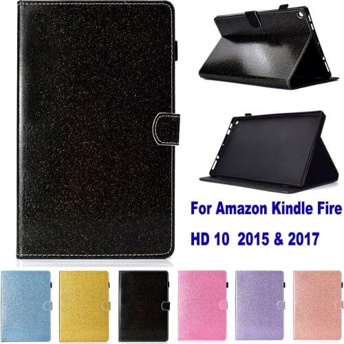 Glitter Bling Case For Amazon Kindle Fire HD 10 2015 & 2017 10.1" Case Stand Cover Pouch Shinning Sleeve Touch Pen Gift