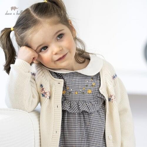 DBM18536 dave bella autumn infant baby girls fashion floral embroidery cardigan kids toddler coat children cute knitted sweater
