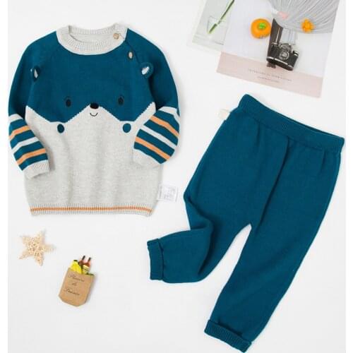Baby Boys Clothes Autumn Winter Childrens Clothing Suit Girls Outfits Cartoon Bear Sweater + Solid Color Pants 2 Pcs Set 0-3 Y