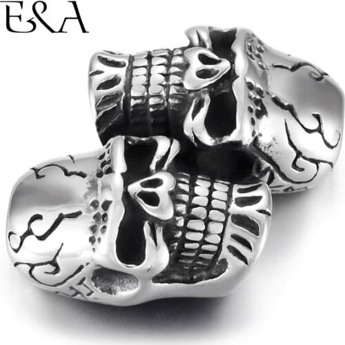 Stainless Steel Double Skull Connector Blacken Fit 6mm Leather DIY Punk Charms Bracelet Findings Jewelry Making Parts Supplies