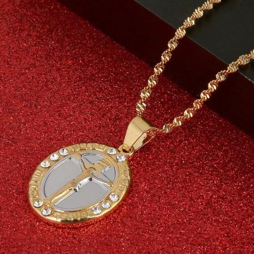 Two Tone Jesus Cross Pendant & Necklaces for Women Girl Christian Religion Charm Jewelry