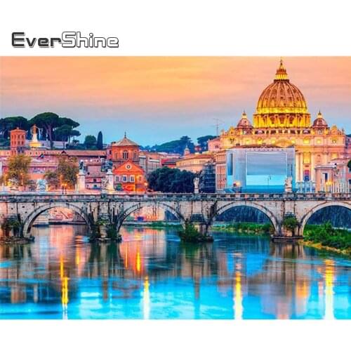 EverShine Diamond Painting City Landscape Full Square Diamond Embroidery Bridge Cross Stitch Mosaic 5D DIY Beaded Home Decor