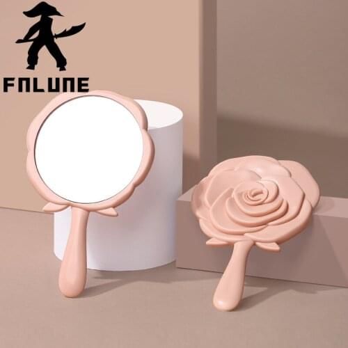FnLune Cute Oval Rose Hand Hold Cosmetic Mirror with Handle Makeup Mirror Cute Creative Hand Mirrors Makeup Vanity Mirror