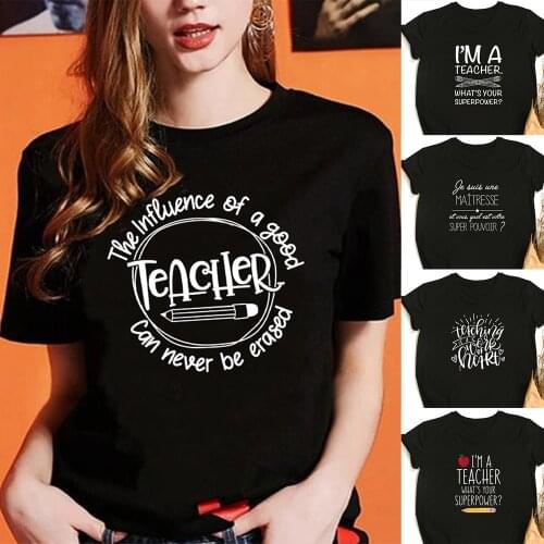 Teaching Is Work of Heart Summer Women Aesthetic T-shirt Teacher Superpower Harajuku Streetwear Female T Shirts Camisetas Mujer
