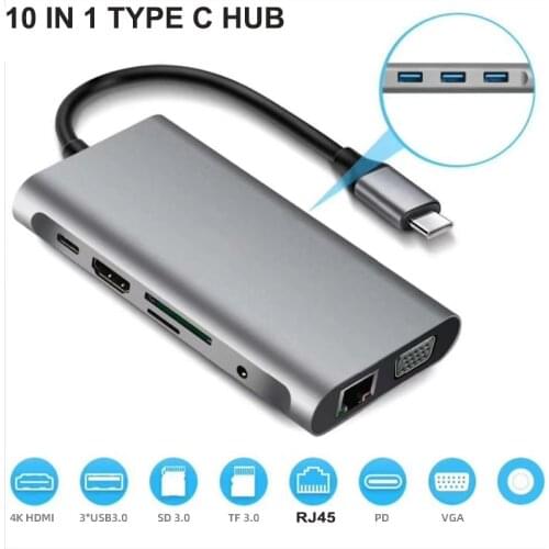 HDMI RJ45 usb 3.0 hub 10 in 1 Thunderbolt 3 usb type c hub Dock usb port hub 4K HDMI RJ45 Gigabit Ethernet for macbook pro