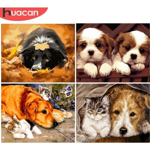 HUACAN Painting By Number Dog Hand Painted For Adults Wall Art Pictures By Number Animal Home Decoration Christmas Gift