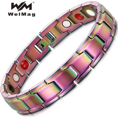 WelMag Health Magnetic Bracelet Stainless Steel Multicolor Plating Trendy Women Therapy Bio Energy Germanium Femme Jewelry 2021