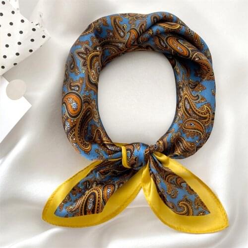 Luna&Dolphin Small Square Scarf 53x53CM 100% Nature Silk Cashew Flower Soft Bandanas Spring Headbands Bag Ribbon Lady Kerchief