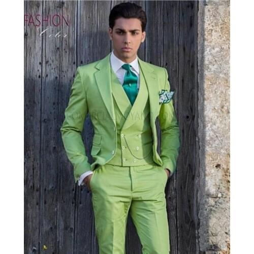 Fashion Light Green Groom Tuxedos Notch Lapel Groomsmen Mens Wedding Dress Excellent Man Jacket Blazer 3 Piece Suit(Jacket+Pants