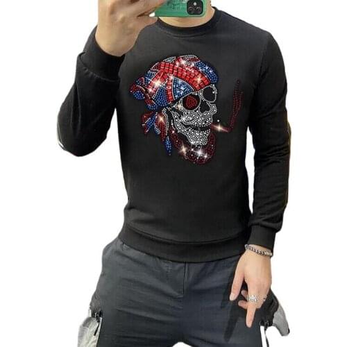 Hot drill Mens Sportswear Sweatshirts Men Elastic long sleeve O-neck Clothes Rhinestones hoodies