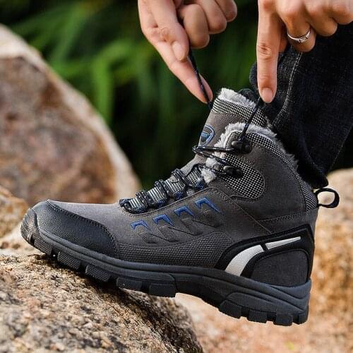 Winter Warm Velvet High Ankle Shoes Hiking Trekking Hunting Non-slip Sports Walk Lace-up Fluff Snow Shoe Men Big size 44 45 47