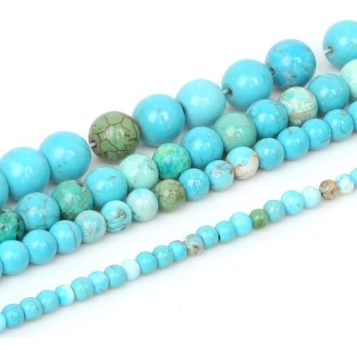 Natural Stone Blue Turquoises Beads 4 6 8 10 12mm Round Loose Stone Beads For Jewelry Making DIY Bracelet Necklace