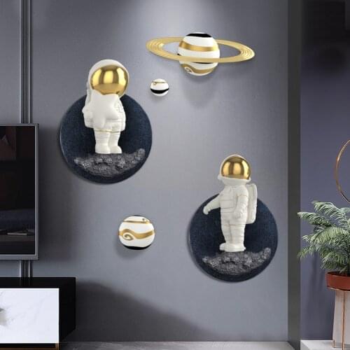 Nordic Astronaut Planet Resin Ornaments Wall Murals Childrens Room Wall Hanging Crafts Home Livingroom Wall Sticker Decoration