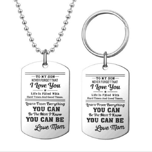 Stainless Steel Chain Necklaces Exotic Style Pedant Fashion Custom Letter TO MY SON I LOVE YOU Pendant & Keychain Jewelry Gift