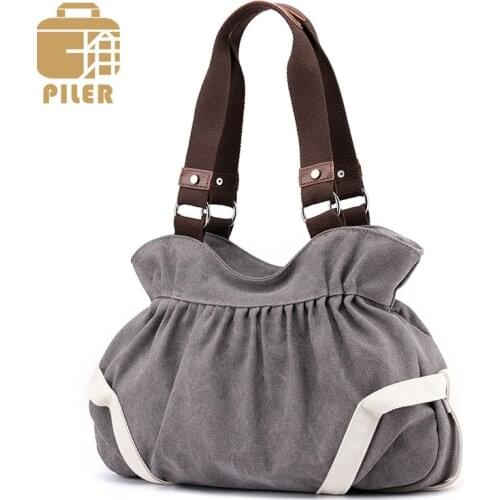 Piler Luxury Women Bag Hobo Handbags Large Female Shoulder Bags Ladies Tote Messenger Bags Canvas Vintage Crossbody Bag Purse