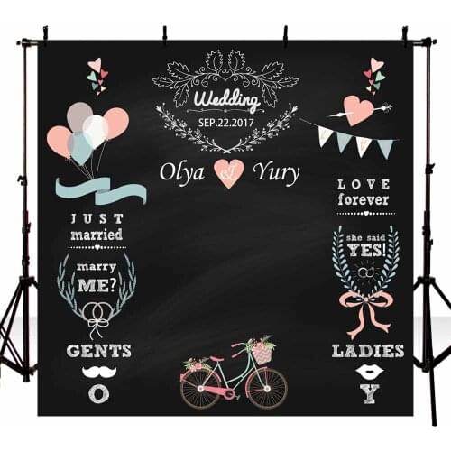 Custom Flower flag mustache lips balloon heart biker black photo backdrop Vinyl cloth Computer print wedding background