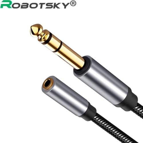 Robotsky Male to 3.5mm Female Audio AUX Cable Headset Microphone Recording Adapter Gold Plated 6.5/3.5mm Converter Aux Cable