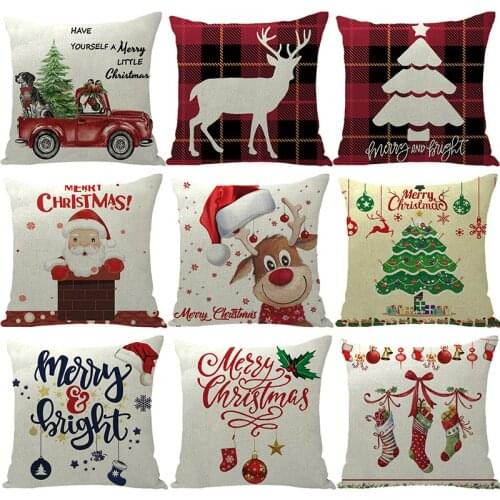 Santa Elk Christmas Tree Printed Home Decor Cushion Cover 45*45cm Cotton Linen Pillow Covers Sofa Cushions Pillow Cases 0575