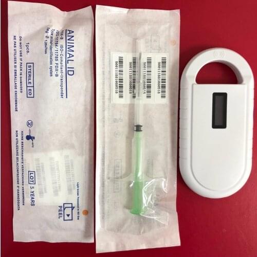 Hand-held scanner rfid reader for turtle dog cat pet id tracking with 2pcs chip syringe 1.25*7mm