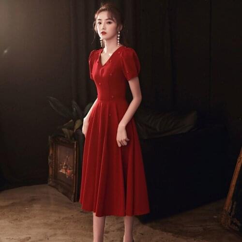 S-2xl Sexy Elegant Tea Party Slim Red Wedding Beaded V-neck Christmas Birthday Host Women Toast Evening Cocktail Dresses 4763
