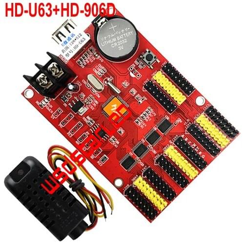 HD HD-U63+HD-906D Temperature+Humidity sensor 4*HUB08 8*HUB12 512*128 USB LED control card Single & Dual Color LED control card