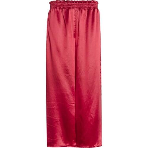 Pure Silk Satin Trousers Women Wide Leg 100% Mulberry Silk Casual Ankle Length Pant L XL Free Shipping