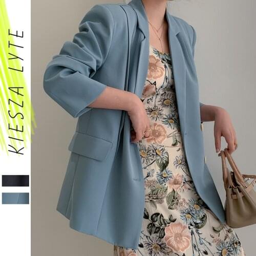 Women casual blazer solid blue black thin long sleeve office lady suit jacket fashion chic blazers feminino high quality