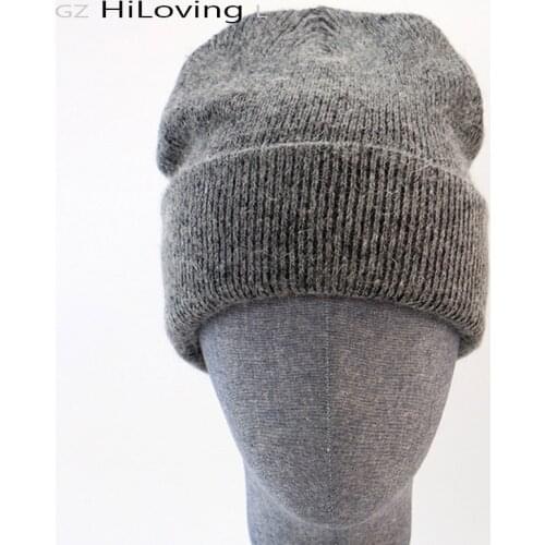 GZhilovingL Winter Famous Warm Wool Genuine Cap Casual Skullies Knitted Hats Black Rabbit Lana Knitted Hats Mens wool thick Hat