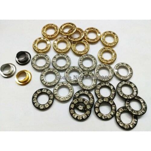100sets/lot 3 colors 12mm round metal brass rhinestone eyelets crystal diamond grommets glass eyelets free shipping 2016090703