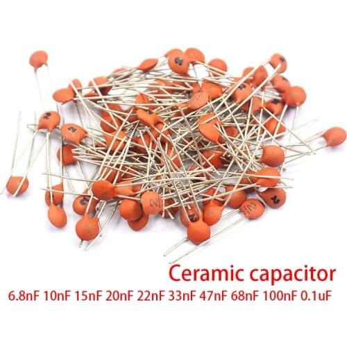 100pcs Ceramic capacitor 50V 6.8nF 10nF 15nF 20nF 22nF 33nF 47nF 68nF 100nF 0.1uF