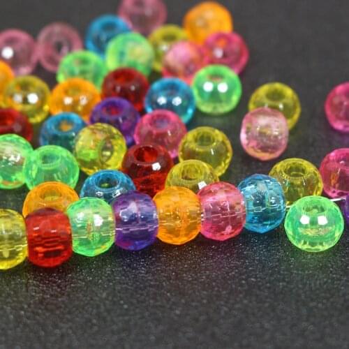 200 Mixed Transparent Color Acrylic Faceted Round Pony Beads 9X6mm Kids Crafts