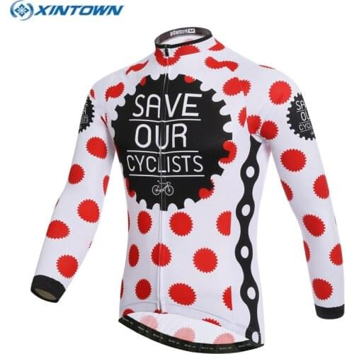 2019 XINTOWN Red Dots Cycling Jersey Winter fleece thermal Bicycle Jersey Clothing Long sleeve Sport MTB Shirt Bike Jersey Tops