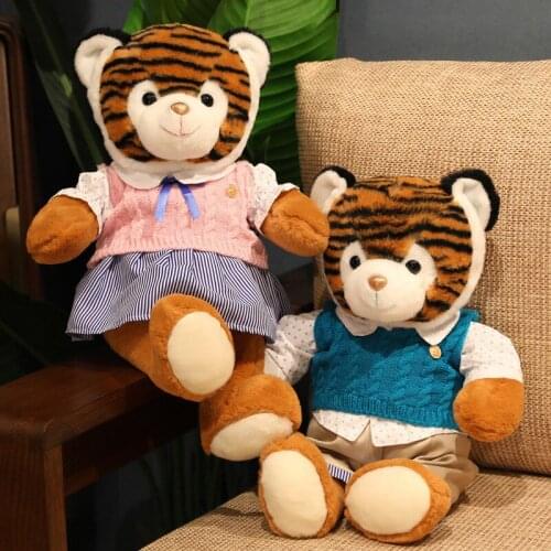 30/50CM Simulation White Yellow Tiger Plush Toys Stuffed Tiger wear Sweater Plush Doll Couple Animals Children Kids Kawaii Gift