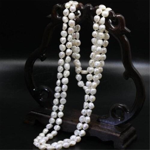 9-10mm White Baroque Multi-Layer Pearl Necklace 78 inches Aurora Diy Flawless Classic Cultured Chic Chain Hang