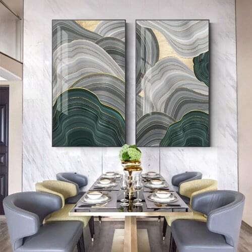 Abstract Golden Green Painting Fashion Canvas Art Golden Sun Annual Ring Poster Print for Entrance Modern Big Size Wall Art 3D