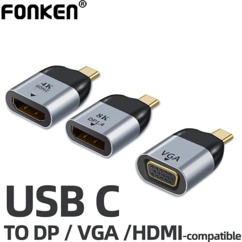 FONKEN OTG Type C To Vga Adapter Hdmi-Compatible Dp Otg USBC Converter Laptops Phone Monitor Video Output USB-C Adapter