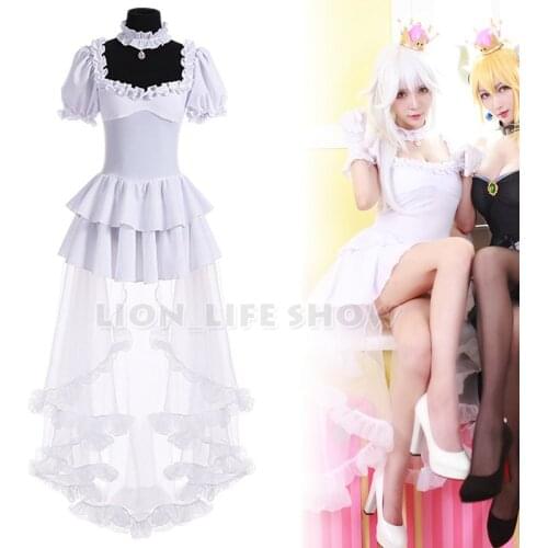 Bowsette Booette Princess Teresa King Boo White Long Sexy Dress Cosplay Costume