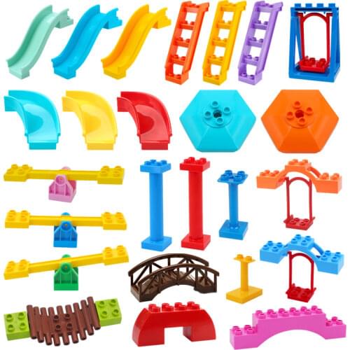 MOC DIY Large Building Blocks Compatible Duplo Slide Seesaw Park Series Brick Plastic Educational Creative Toy Children Kid Gift