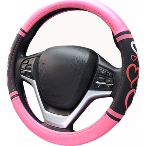 Car Steering Wheel Cover sweet heart Love pattern Protector Universal 37/38 cm Double leather stitching New unique for Girl
