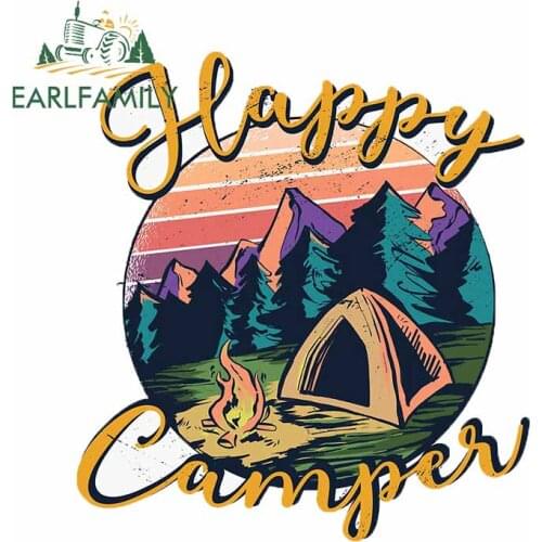 EARLFAMILY 13cm x 11.9cm for Happy Camper Anime Decal Occlusion Scratch Bumper Car Stickers Windows Motorcycle Trunk Decoration