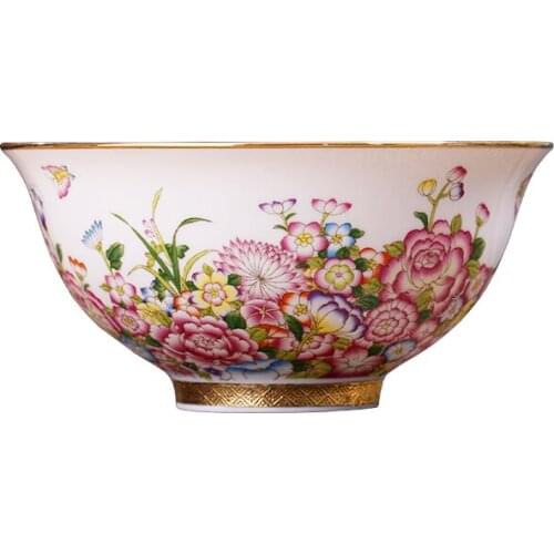 Qing Dynasty Qianlong Enamel Painted Gold Flower Bowl Antique Porcelain Collection Rice Bowl Jingdezhen High Grade Tableware